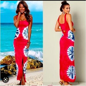 Red white and blue tie dye maxi dress